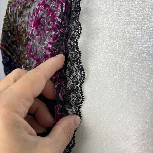 Women M Burnout Velvet Open Front Cardigan Lace Trim Fairy Goth Witchy Boho - Picture 7 of 8